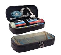 KLLTYHMU Astuccio in pelle organizer per matite di grande capacità borsa portaoggetti con scomparti carino borsa per matite pupazzo di neve conchiglie sabbiosa spiaggia penna box portatile cosmetico