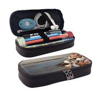 KLLTYHMU Astuccio in pelle organizer per matite di grande capacità borsa portaoggetti con scomparti carino borsa per matite pupazzo di neve conchiglie sabbiosa spiaggia penna box portatile cosmetico