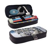 KLLTYHMU Astuccio in pelle organizer per matite di grande capacità, con scomparti, grazioso astuccio per matite con cane maltese, portatile, organizer per cosmetici, Blue Eyed Snow Leopard, Taglia