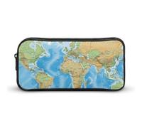 KLLTYHMU Astuccio per matite con mappa del mondo, grande capacità, grazioso astuccio per cosmetici, per donne e uomini