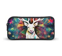 KLLTYHMU Astuccio per matite con triangoli colorati, renna e fiocchi di neve, grande capacità, grazioso astuccio per matite e cosmetici, per donne e uomini