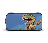 KLLTYHMU Astuccio portapenne con dinosauro che suona la chitarra, grande capacità, grazioso astuccio per trucchi e cosmetici, per donne e uomini