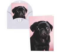 KLLTYHMU Biglietti di ringraziamento con buste, simpatico carlino nero, 10 x 15 cm, set di 1 biglietto di auguri per note personalizzate, biglietti formali per tutte le occasioni, adatti per piccole