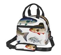 KLLTYHMU Borsa per il pranzo con diversi pesci, riutilizzabile, isolata, a prova di perdite, impermeabile, con tracolla regolabile, per lavoro, ufficio, picnic