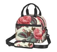 KLLTYHMU Borsa per il pranzo con fiori rosa rosa riutilizzabile isolata Lunch Box a prova di perdite impermeabile Cooler Tote Bag con tracolla regolabile per lavoro ufficio picnic