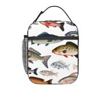 KLLTYHMU Borsa termica per il pranzo con diversi pesci, con manico staccabile, a prova di perdite, riutilizzabile, per donne, uomini, lavoro, picnic, viaggi, campeggio