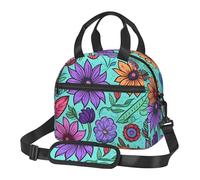 KLLTYHMU Colorato Doodle Fiori Lunch Bag Riutilizzabile Isolato Lunch Box A Prova Di Perdite Impermeabile Cooler Tote Bag Con Tracolla Regolabile Per Lavoro Ufficio Picnic