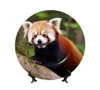 KLLTYHMU Little Red Panda Bone China Piatto decorativo da 20,3 cm, piatti decorativi in ceramica, piatto rotondo in porcellana, elegante con espositore per artigianato artistico per casa, cucina