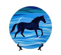 KLLTYHMU Piatto decorativo in porcellana Bone China Cross The River on Horseback, 17,8 cm, piatti decorativi in ceramica, piatto rotondo in porcellana, elegante con espositore, artigianato artistico