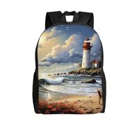 KLLTYHMU Sea Lighthouse Sandbeach Zaino da viaggio per laptop impermeabile leggero carino zaino per donne uomini zaino casual