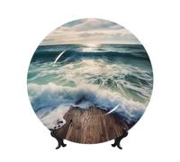 KLLTYHMU Sea On The Boards Piatto decorativo in porcellana Bone China da 17,8 cm, piatti decorativi in ceramica, piatto rotondo in porcellana, elegante con espositore, artigianato artistico per casa