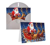 KLLTYHMU Set di 1 biglietto di ringraziamento con buste, Babbo Natale sulla slitta, biglietto di auguri per appunti personalizzati, biglietti formali per tutte le occasioni, adatti per piccole imprese