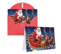 KLLTYHMU Set di 1 biglietto di ringraziamento con buste, Babbo Natale sulla slitta, biglietto di auguri per appunti personalizzati, biglietti formali per tutte le occasioni, adatti per piccole imprese