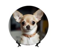 KLLTYHMU Simpatico chihuahua Bone China Piatto Decorativo 20,3 cm, Piatti Decorativi in Ceramica Porcellana Piatto da Cena Rotondo Elegante Con Espositore Artigianato Artigianato Per Casa Cucina