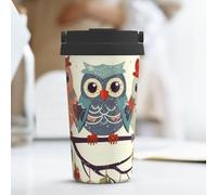 KLLTYHMU Simpatico gufo natalizio sul ramo tazza da caffè da viaggio 500 ml in acciaio inox isolato tazza da caffè con coperchio nascosto loop per il trasporto tazza termica per uomo donna