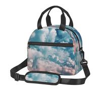 KLLTYHMU Sky With Fluffy Clouds - Borsa termica per il pranzo, riutilizzabile, a prova di perdite, impermeabile, con tracolla regolabile, per lavoro, ufficio, picnic