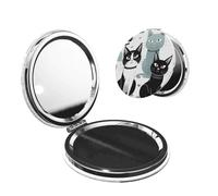 KLLTYHMU Specchio compatto da donna, portatile, tascabile, pieghevole, mini specchio con ingrandimento 2 x 1x, specchio da borsetta con gatti bianchi e neri, specchio da viaggio, per feste e amici