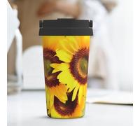 KLLTYHMU Tazza da caffè da viaggio a forma di girasole a forma di cuore, 500 ml, in acciaio inox, isolata, con coperchio nascosto, per il trasporto, tazza termica per uomini e donne