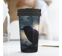 KLLTYHMU Tazza da caffè da viaggio con corvo notturno, 500 ml, in acciaio inox, isolata, con coperchio nascosto per il trasporto, tazza termica per uomo e donna