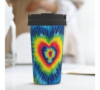 KLLTYHMU Tazza da caffè da viaggio con cuore arcobaleno tinto a nodi, 500 ml, in acciaio inox, isolata, con coperchio nascosto per il trasporto, tazza termica per uomo e donna