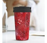 KLLTYHMU Tazza da caffè da viaggio con cuore rosso e fiore per San Valentino, 500 ml, tazza da caffè isolata in acciaio inox con coperchio nascosto loop per il trasporto tazza termica per uomini e