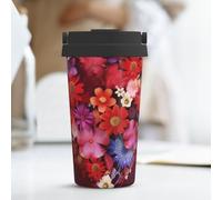 KLLTYHMU Tazza da caffè da viaggio con decorazione floreale a forma di cuore, da 500 ml, in acciaio inox, isolata, con coperchio nascosto per il trasporto, tazza termica per uomini e donne
