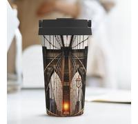 KLLTYHMU Tazza da caffè da viaggio con foto del ponte di Brooklyn, tazza da caffè isolata in acciaio inox con coperchio nascosto loop per il trasporto tazza termica per uomo donna