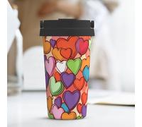 KLLTYHMU Tazza da caffè da viaggio con motivo a cuore colorato da 500 ml, in acciaio inox, isolata, con coperchio nascosto per il trasporto, tazza termica per uomini e donne