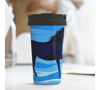 KLLTYHMU Tazza da caffè da viaggio con scritta "Cross The River on Horseback", da 500 ml, in acciaio inox, isolata, con coperchio nascosto, con passante per il trasporto, tazza termica per uomini e