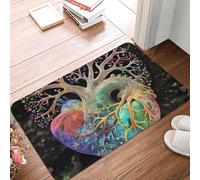 KLLTYHMU Zerbino in flanella, antiscivolo, assorbente, per interni ed esterni, morbido, lavabile, con albero della vita e cuore, 40,6 x 61 cm, decorazione elegante per cucina, camera da letto, bagno