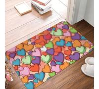 KLLTYHMU Zerbino in flanella, antiscivolo, assorbente, per interni ed esterni, morbido, lavabile, con motivo a cuori colorati, 40,6 x 61 cm, per cucina, camera da letto, bagno, arredamento elegante