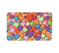 KLLTYHMU Zerbino in flanella, morbido, assorbente, per interni ed esterni, antiscivolo, lavabile, tappetino da bagno con motivo a cuori colorati, 50 x 80 cm, decorazione elegante per cucina, camera da
