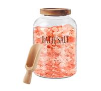 Klmnop Barattolo per sali da bagno in vetro da 2 l, con paletta in legno, contenitore per sale da bagno con coperchio, organizer per il bagno e decorazione e accessori per il bagno da donna