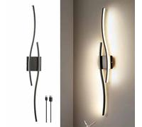 Klobvtt Lampada da parete a batteria con telecomando Lampada da parete a onde nere Lampada da parete a LED senza fili 3 modalità colore Applique Illuminazione da parete per camera da letto Corridoio S