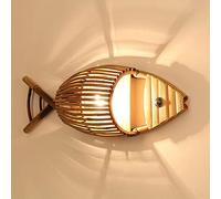 Klobvtt applique da parete retrò applique da parete in legno applique da parete in bambù con applique in vimini a forma di pesce illuminazione da parete lampade da parete in rattan per interni appliqu