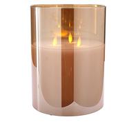Klocke LED Kerzen, Candela a LED di alta qualità ed elegante in vetro, con timer e telecomando, candela a 3 stoppini, effetto tremolante, novità 2020 Natale (ambra, altezza: 20 cm - diametro 15 cm)