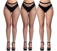 KLONKEE 3 Pezzi Calze a rete nere Donna, Sexy Elastica vita alta Nero Collant a rete da Donna