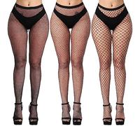 KLONKEE 3 Pezzi Calze a rete nere Donna, Sexy Elastica vita alta Nero Collant a rete da Donna