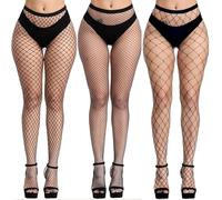 KLONKEE 3 Pezzi Calze a rete nere Donna, Sexy Elastica vita alta Nero Collant a rete da Donna