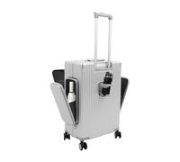 KLOOLIVE Valigetta rigida da 24 pollici, con apertura frontale e scomparto per laptop, telaio in alluminio, con porta bevande, USB/tipo C, lucchetto TSA, 4 ruote con freno, trolley business argento