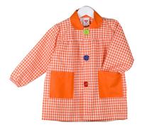 KLOTTZ Grembiule Bambini Scolastico a Quadri. per Asilo, lavoretti Manuale e Pittura. Arancione. 2/3 Anni (92-97cm)