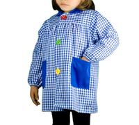 KLOTTZ Grembiule Bambini Scolastico a Quadri. per Asilo, lavoretti Manuale e Pittura. Blu. 3/4 Anni (98-103cm)