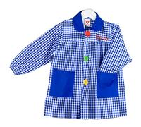 KLOTTZ Grembiule Scolastico con Nome Ricamato Personalizzabile a Quadri. per Asilo e lavoretti Manuale. Blu. 6/7 Anni (116-123cm)