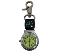 Klox Argento Clip-On Moschettone Orologio da Tasca Con Bussola Luminoso Viso per