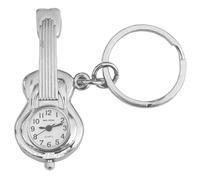 Klox Orologio analogico a forma di chitarra d'argento di Keychain della tasca, quarzo analogico dell'orologio della FOB del metallo dell'anello chiave, Argento, Orologio portachiavi
