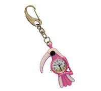 Klox Portachiavi pappagallo rosa e bianco con orologio rotondo da tasca per dottori infermieri personale medico con batteria di ricambio
