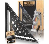 KLRStec Squadra da Falegname 17 cm Alluminio + Matita Carpentiere, Set 7 pz | Squadra rapida 17 cm 0-90° con dima fori Ø3-15 mm, tacche di tracciatura e matita a foro profondo con 6+1 mine