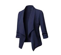 KLTOPZAN Business Office Donna Blazer,Solid Color Long Sleeve Blazer,Risvolto aperto davanti giacca corta per le donne, blu navy, XXL
