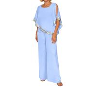 Kluantou Abito da donna con paillette, due pezzi, blazer e pantaloni da lavoro, slim fit, streetwear, set da 2 pezzi, elegante divisore, in chiffon, per la mamma della sposa
