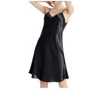 Kluantou Camicia da Notte Estiva Sottile da Donna, Sexy e Slim, a Tinta Unita, al Ginocchio, da Casa, con Spalline Sottili e Scollo a V, Elegante, Bella, in Raso, Morbida sulla Pelle